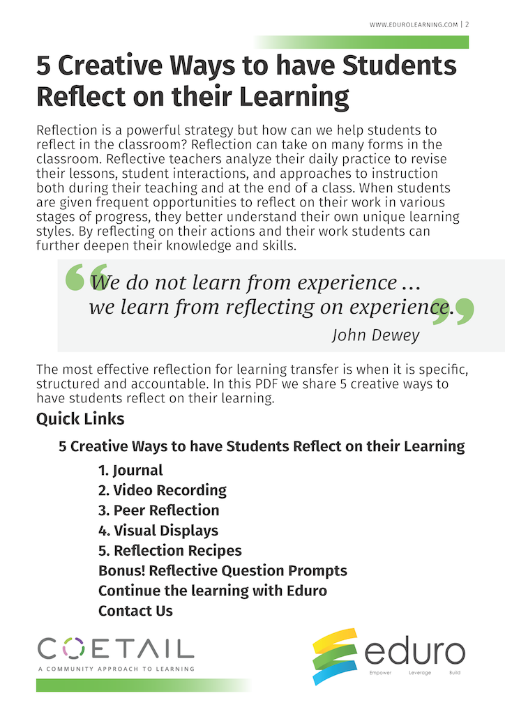 5 Creative Ways to have students reflect on their learning page 2